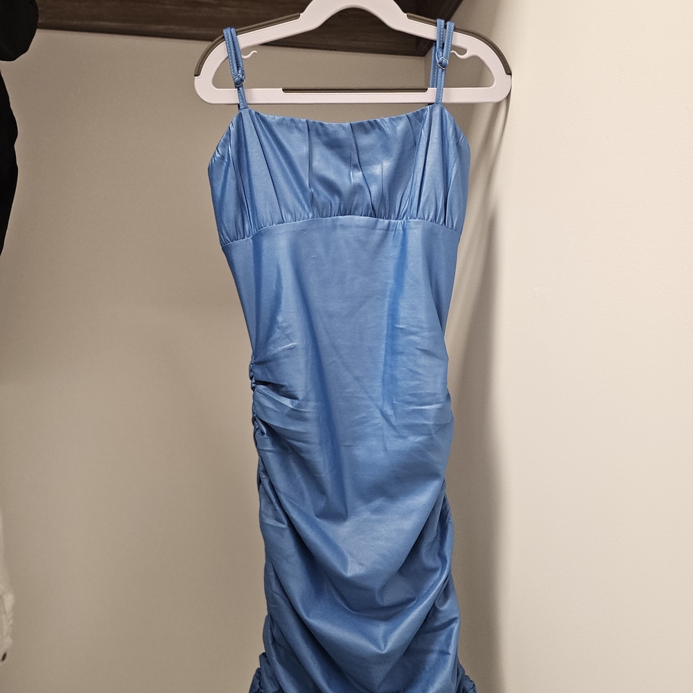 Katie J NYC Blue Ruched Spaghetti Strap Dress Kids XL